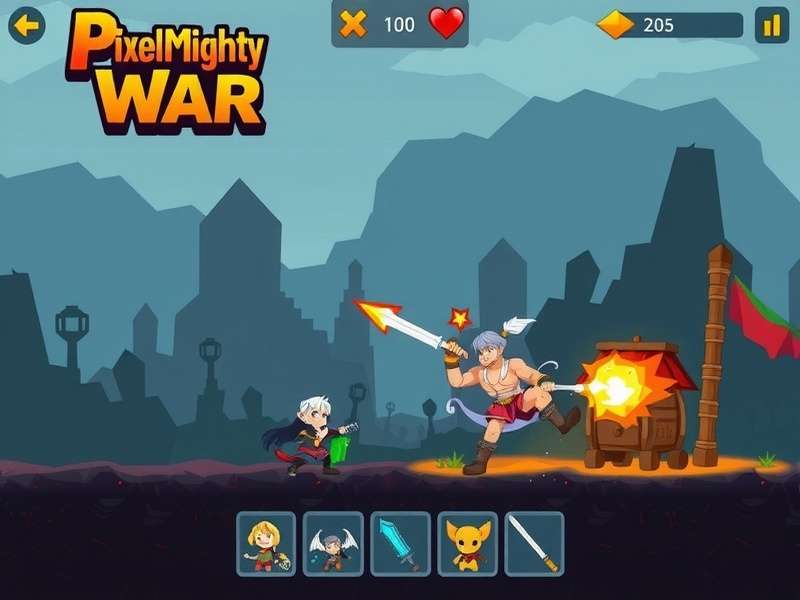 Pixel Mighty War gameplay screenshot showing battle scene